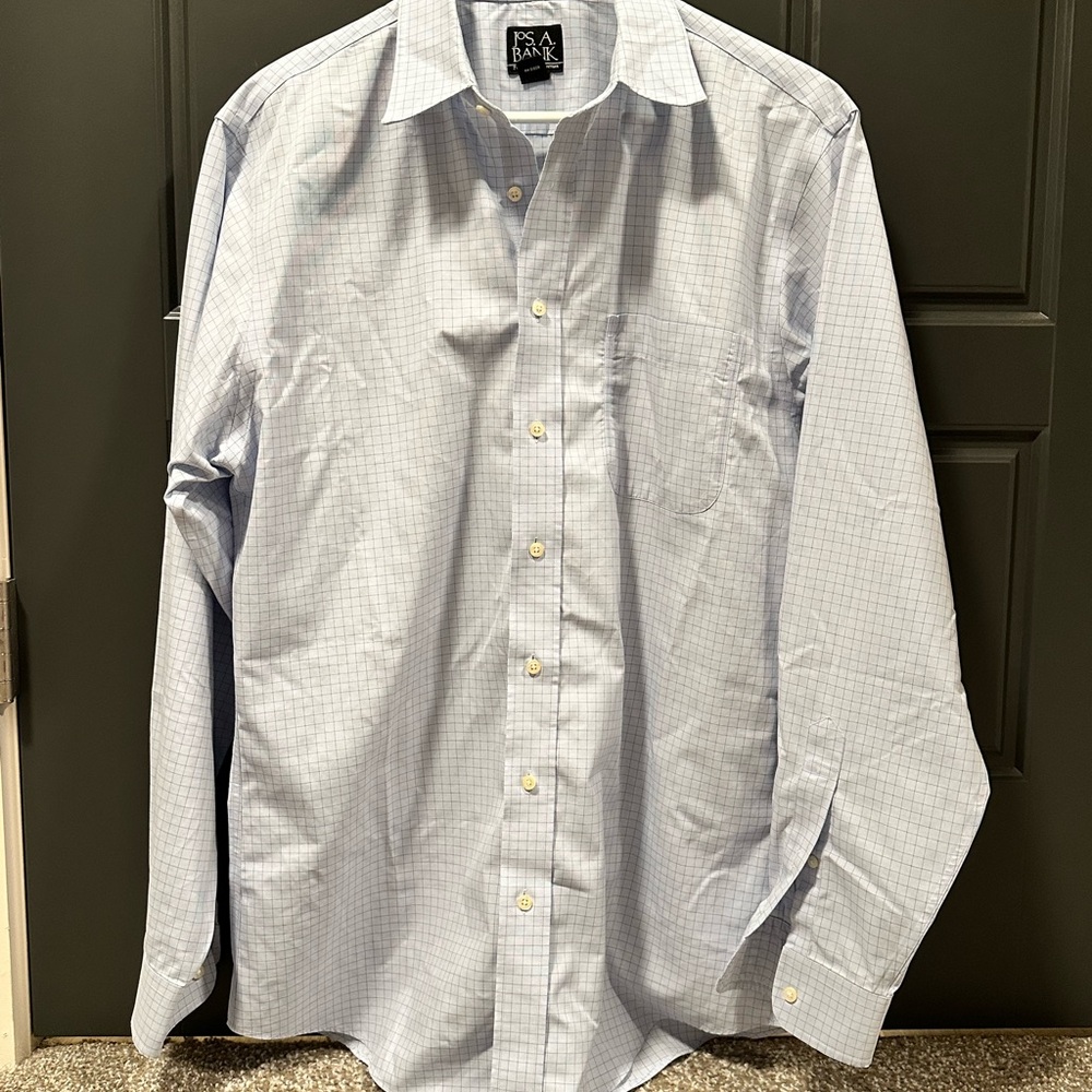 Jos. A. Bank Traveler Collection Non-Iron Dress Shirt Blue Grid 16-35